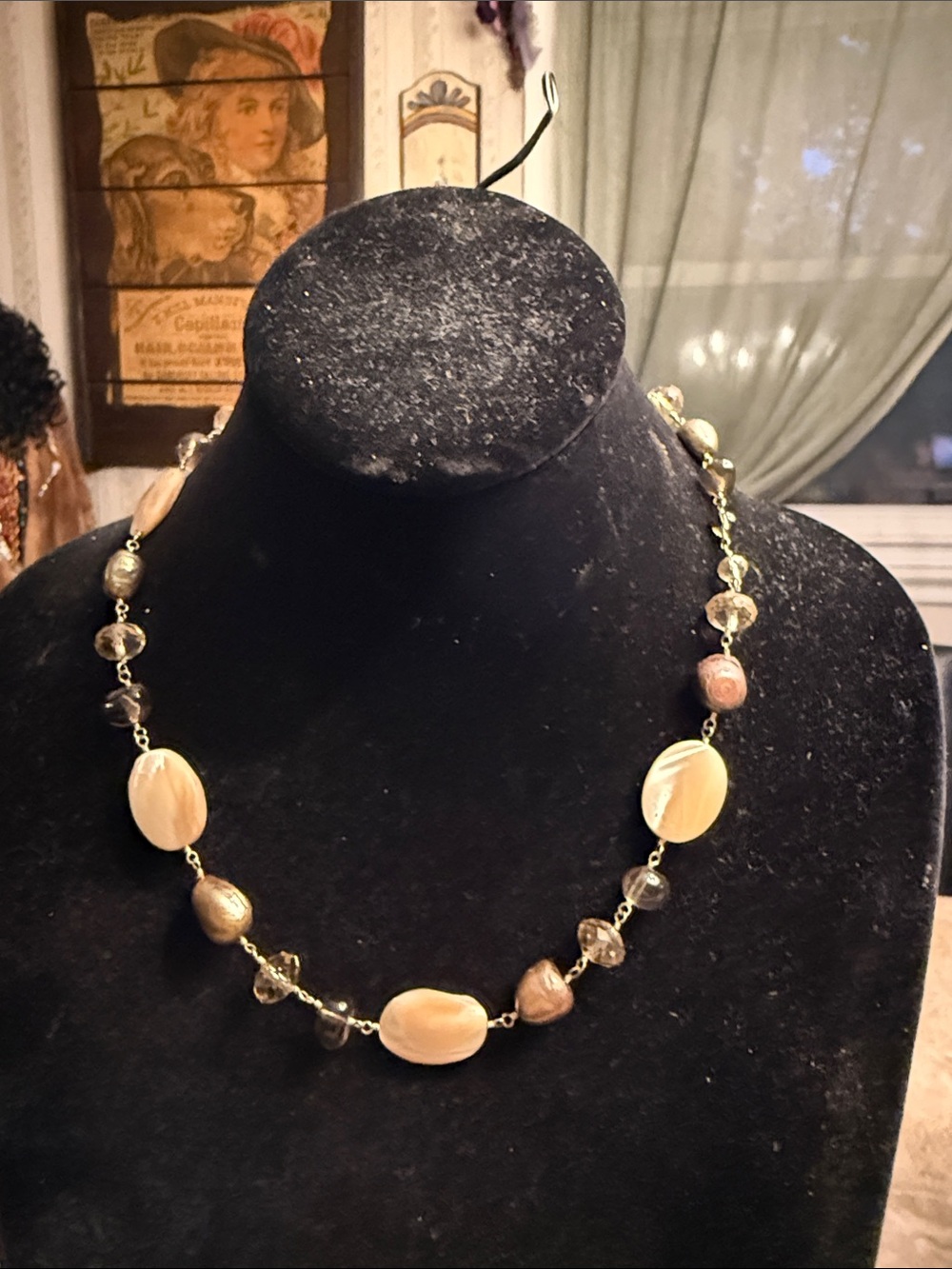 Artisan created sterling silver and semi precious stone, necklace, topaz pearls